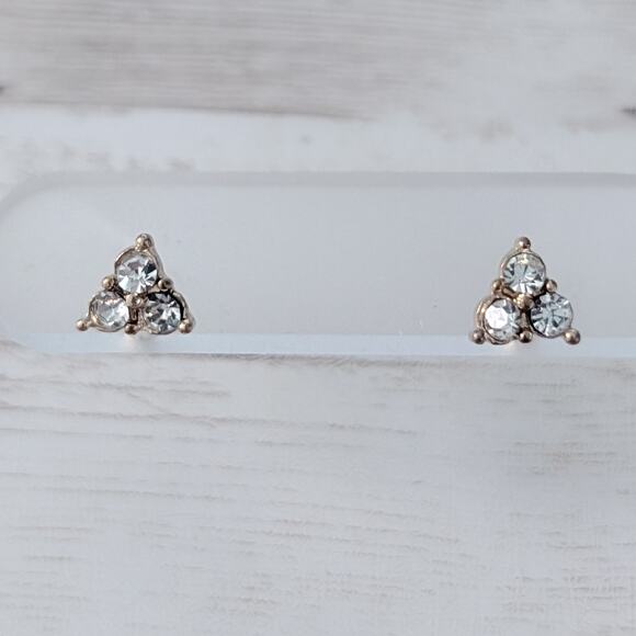 Vintage Stud Earrings - 3 Clear Gem Triangle Shape - Picture 1 of 8